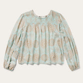 Mandala Print Peasant Blouse Blue | Stetson Women