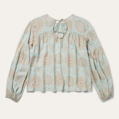 Mandala Print Peasant Blouse Blue | Stetson Women
