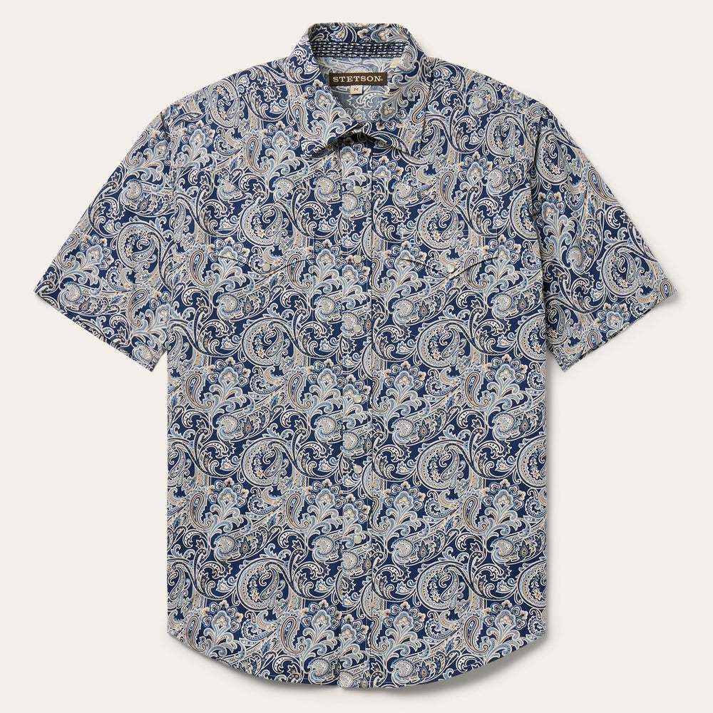 Greenspring Paisley Short Sleeve Western Shirt Blue | Stetson Men