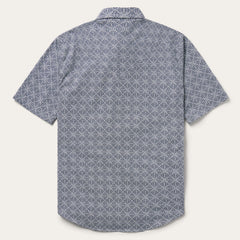 Navy Print Short Sleeve Western Shirt Blue | Stetson Men