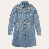 Embroidered Denim Twill Shirt Dress Blue | Stetson Women