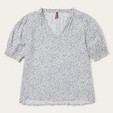 Stars Print Peasant Blouse White | Stetson Women