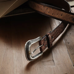 Ostrich Print Croco Embossed Western Tabs Belt Cognac/California Nut | Stetson Men