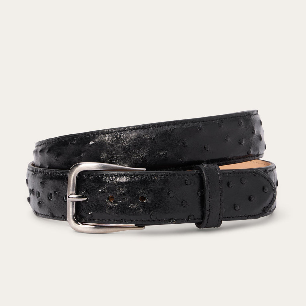 Ostrich Western Tab Belt - 1 1/4" Width Black Classic | Stetson Men