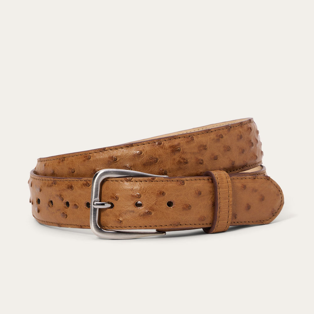 Ostrich Western Tab Belt - 1 1/4" Width Antique Cognac | Stetson Men