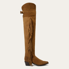 Glam Over-The-Knee Fringe Boot Tan Suede | Stetson