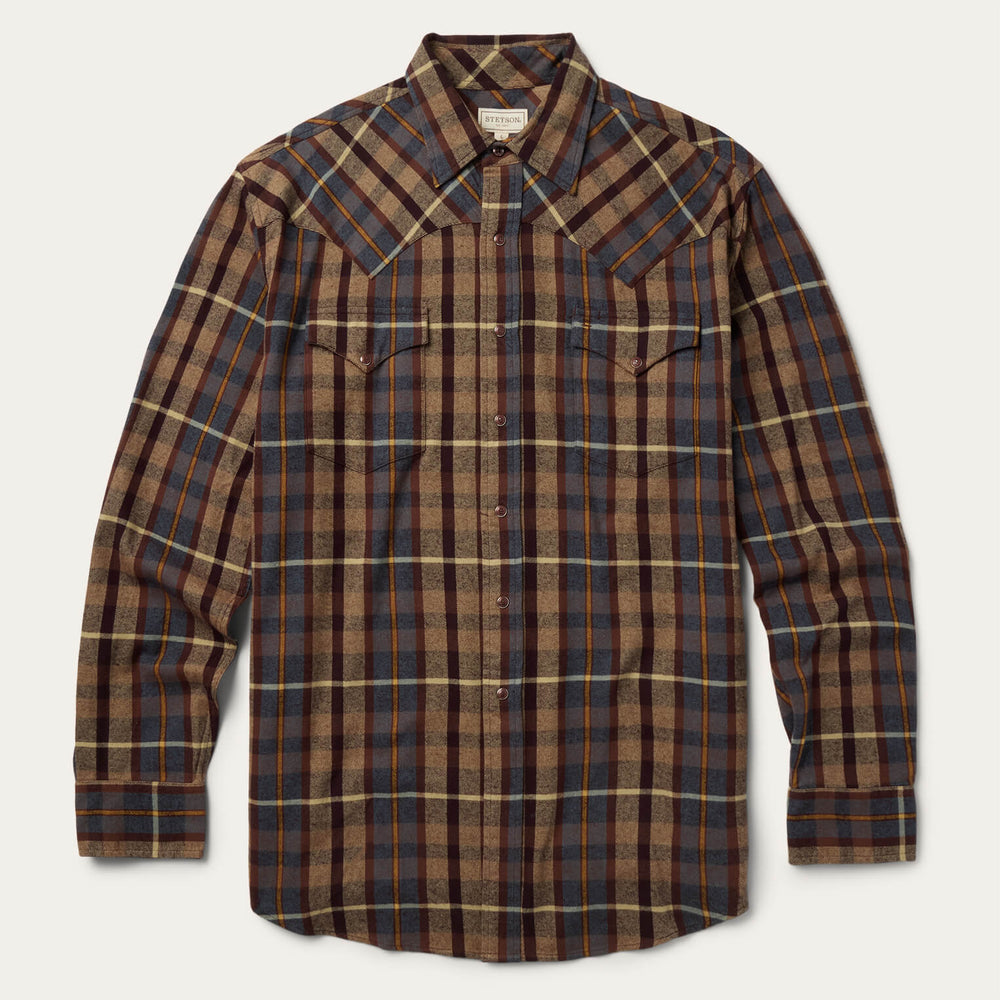Brushed Flannel Western Shirt Brown | Stetson Men