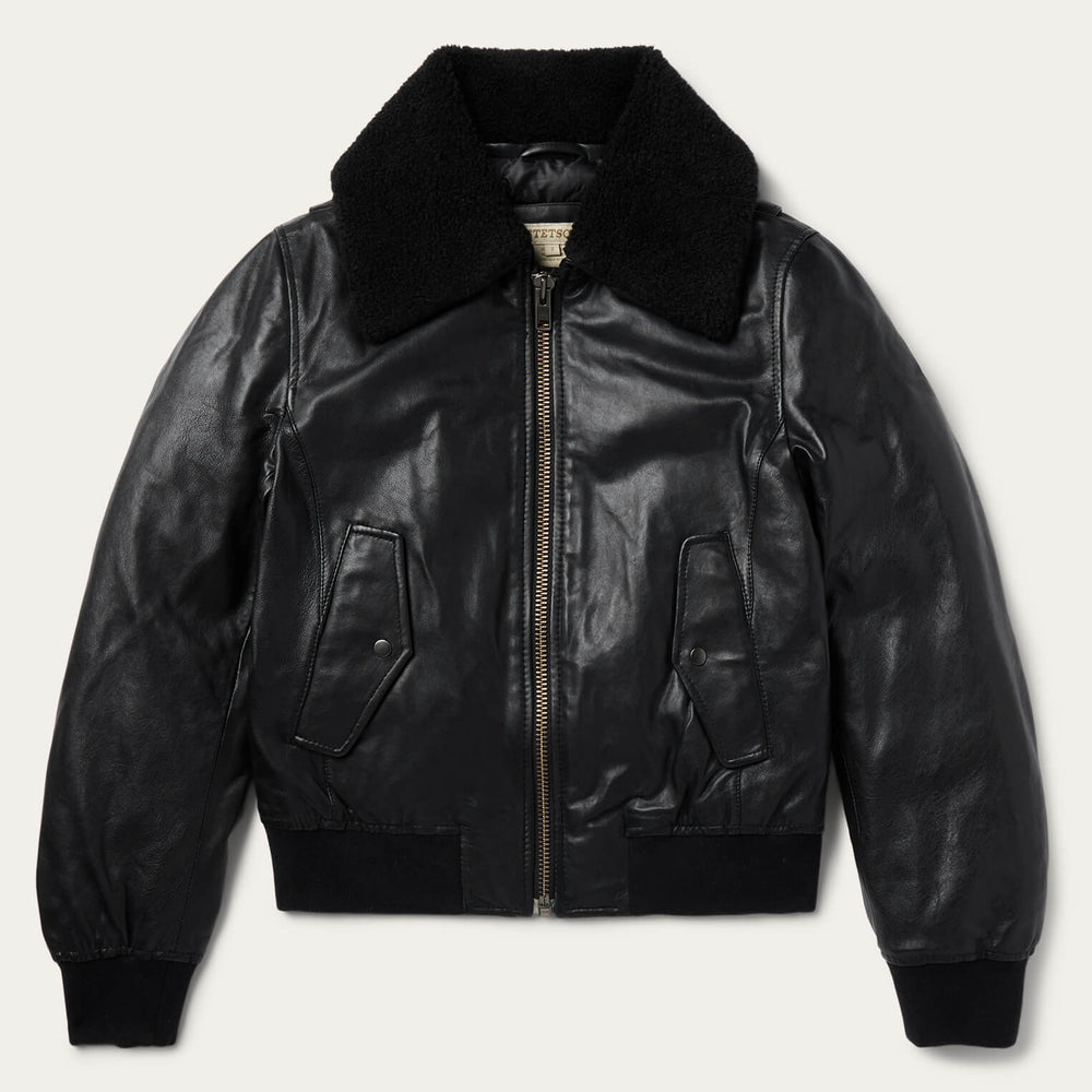 Leather Bomber Jacket Black | Stetson Women