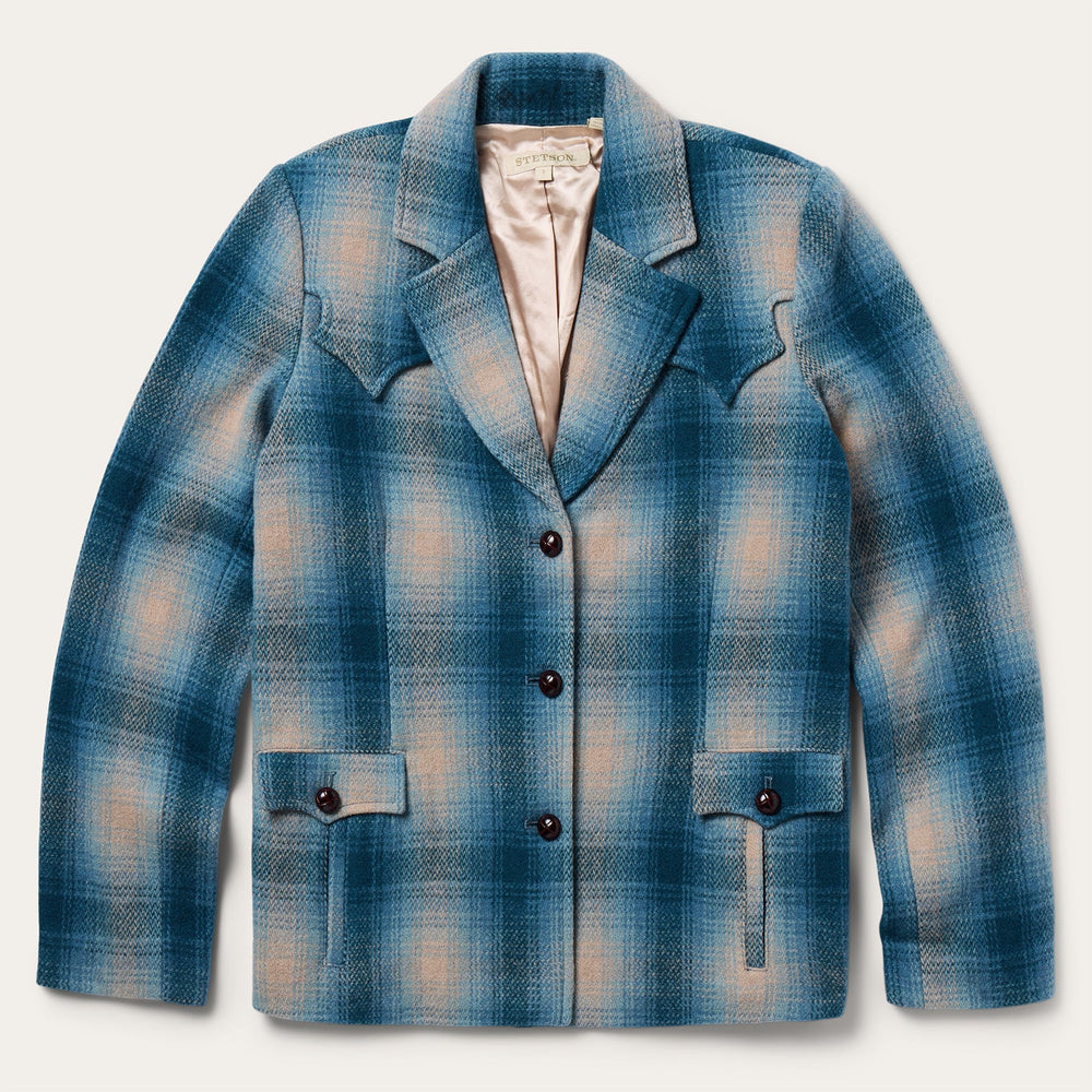 Wool Plaid Western Blazer Navy | Stetson Women