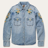 Embroidered Loose Fit Denim Shirt Blue | Stetson Women