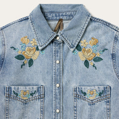 Embroidered Loose Fit Denim Shirt Blue | Stetson Women