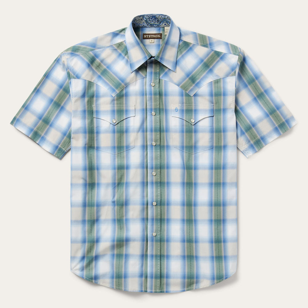 Moss Plaid Short-Sleeve Western Shirt Blue | Stetson Men