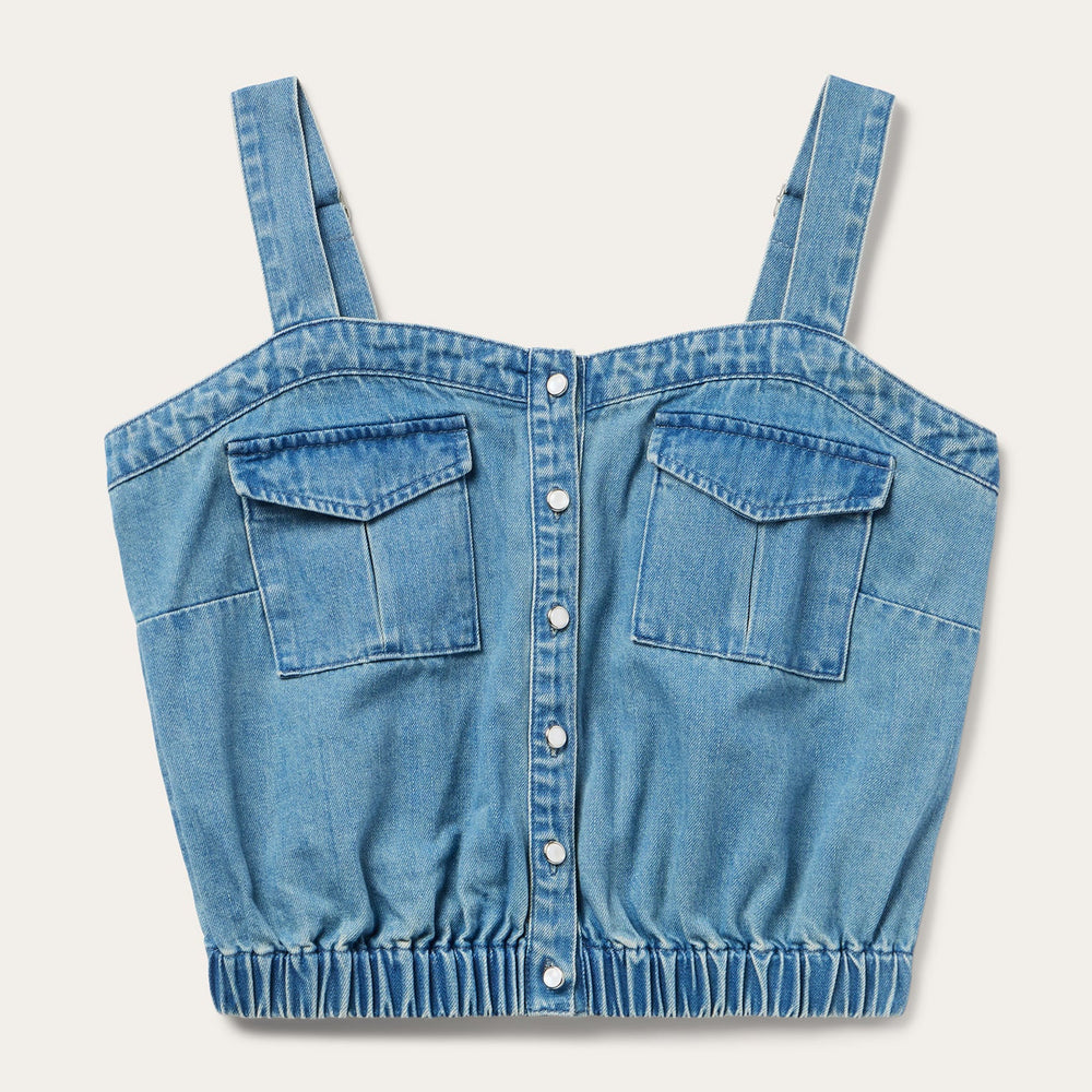 Button Front Denim Tank Top Blue | Stetson Women