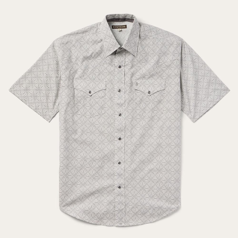 Pewter Filigree Short-Sleeve Western Shirt Grey | Stetson Men