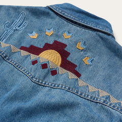Embroidered Denim Button-Up Cropped Shirt Blue | Stetson Women