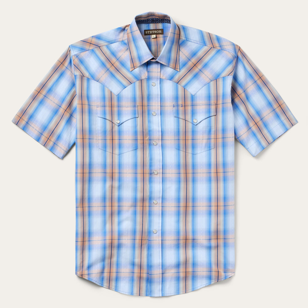 Sunrise Plaid Short-Sleeve Western Shirt Blue | Stetson Men