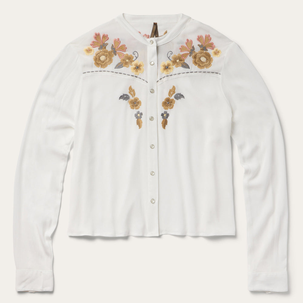 Embroidered Crepe Shirt White | Stetson Women