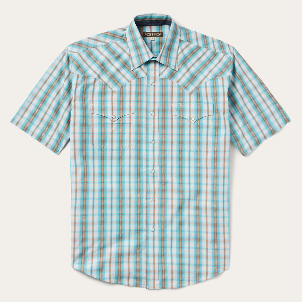 Turquoise Plaid Short-Sleeve Western Shirt Green | Stetson Men
