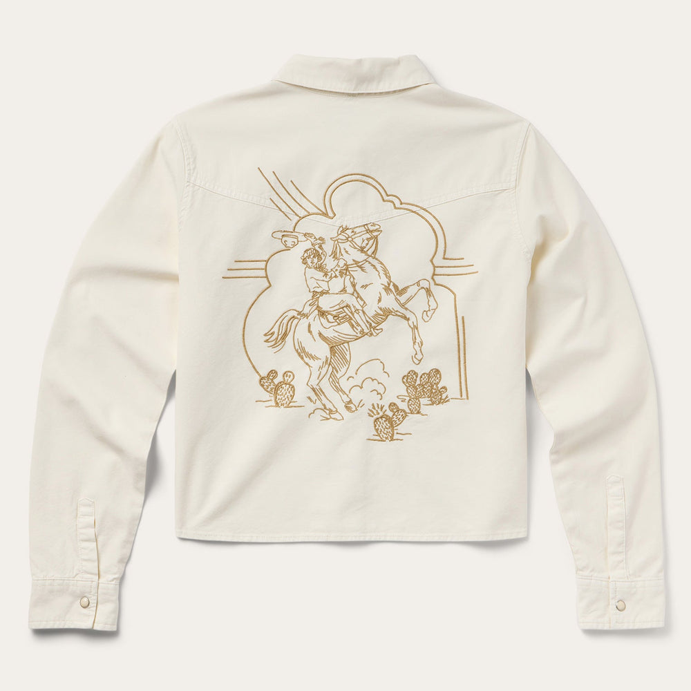 Embroidered Cream Denim Cropped Shirt White | Stetson Women
