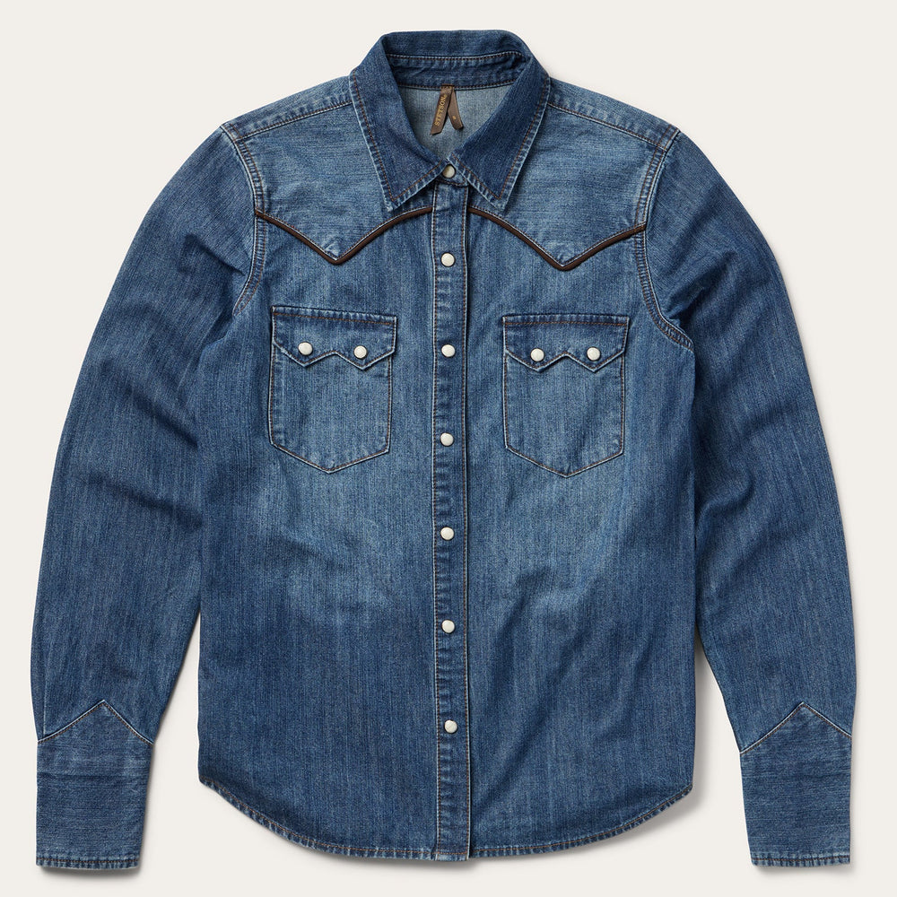 Piped Dark Denim Western Shirt Blue | Stetson Women