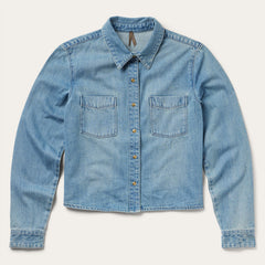 Embroidered Denim Cropped Shirt Blue | Stetson Women