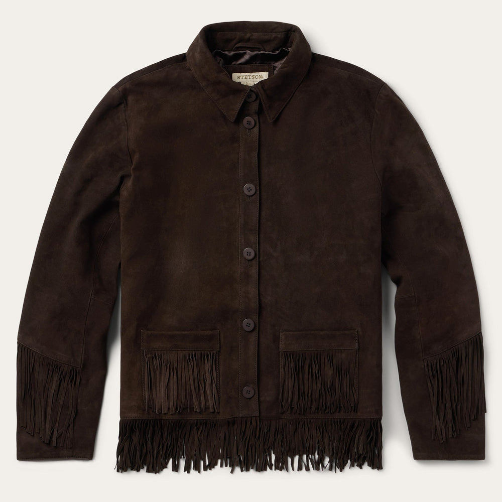 Two Pocket Fringe Suede Jacket Brown | Stetson Women