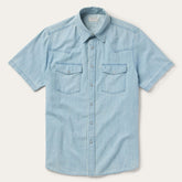 Chambray Oxford Short Sleeve Western Shirt Blue | Stetson Men