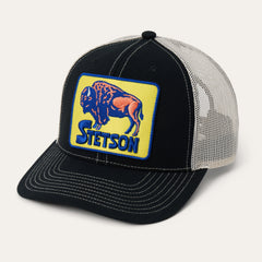 Bison Patch High Crown Trucker Hat Black | Stetson Hats
