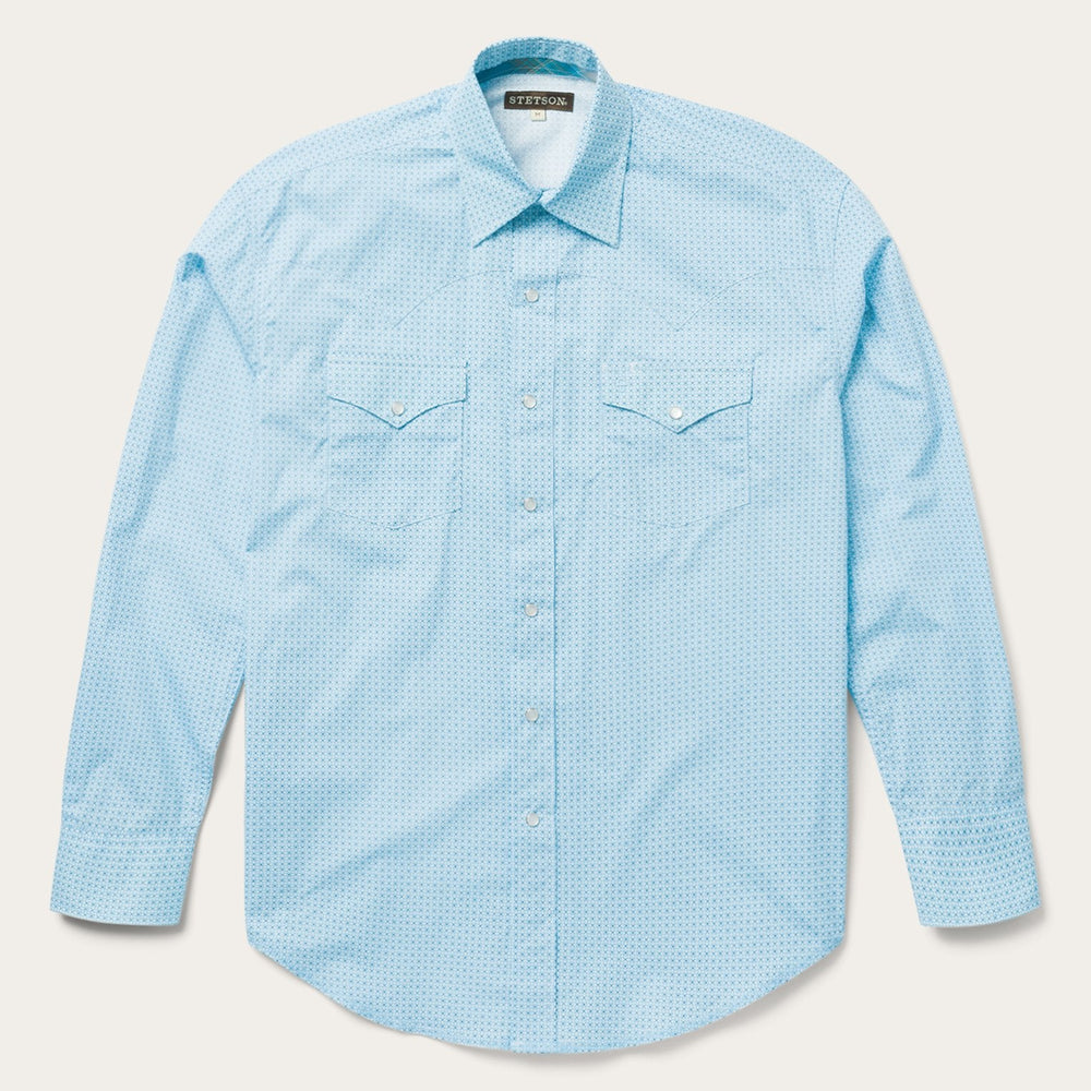 Blue Lattice Print Western Shirt Blue | Stetson Men