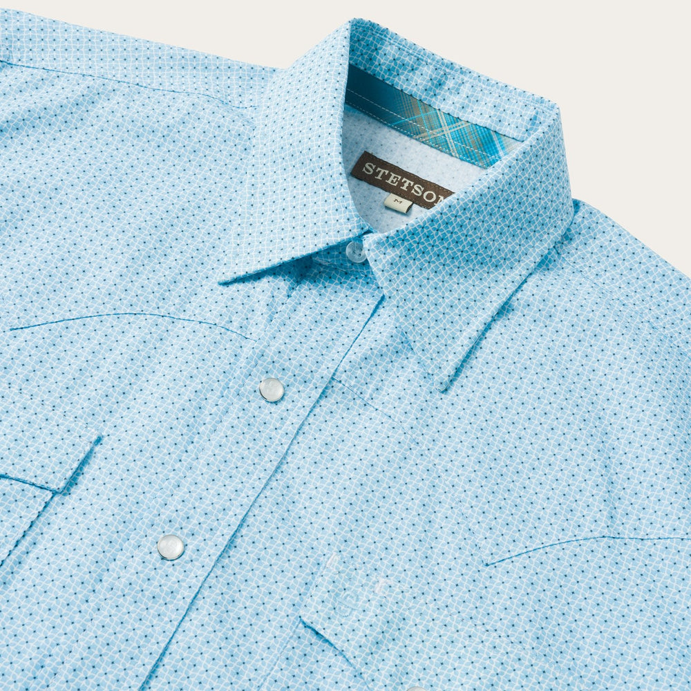 Blue Lattice Print Western Shirt Blue | Stetson Men