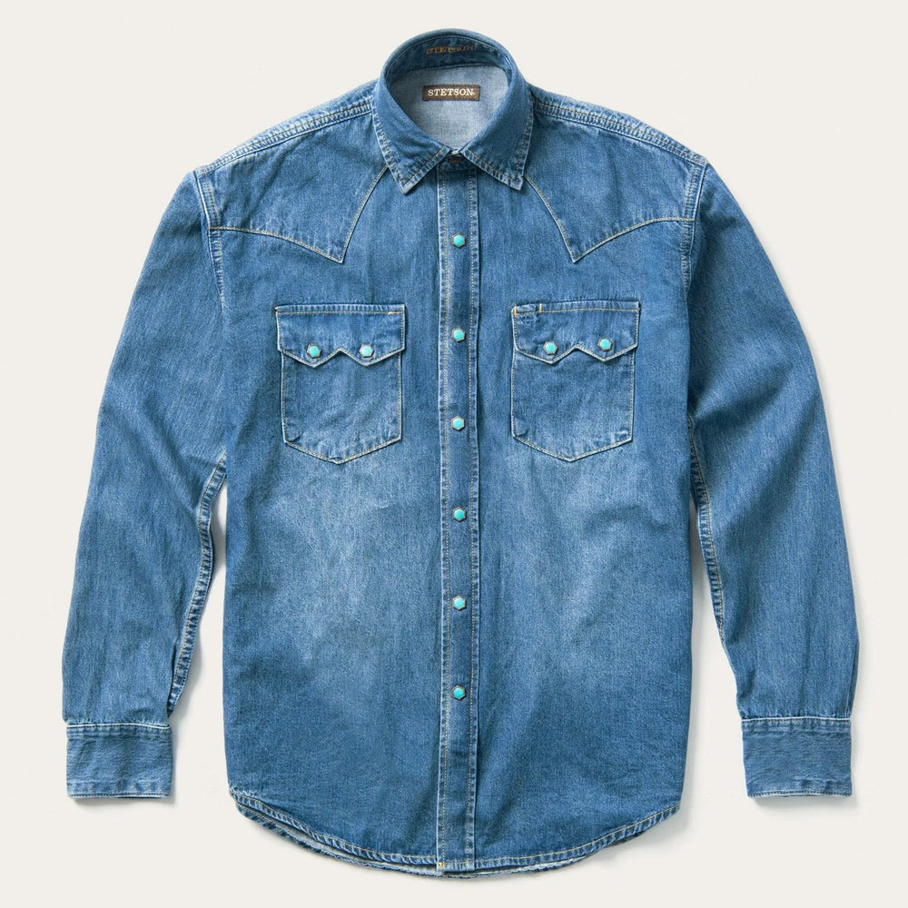Turquoise Snap Western Denim Shirt Blue | Stetson Men