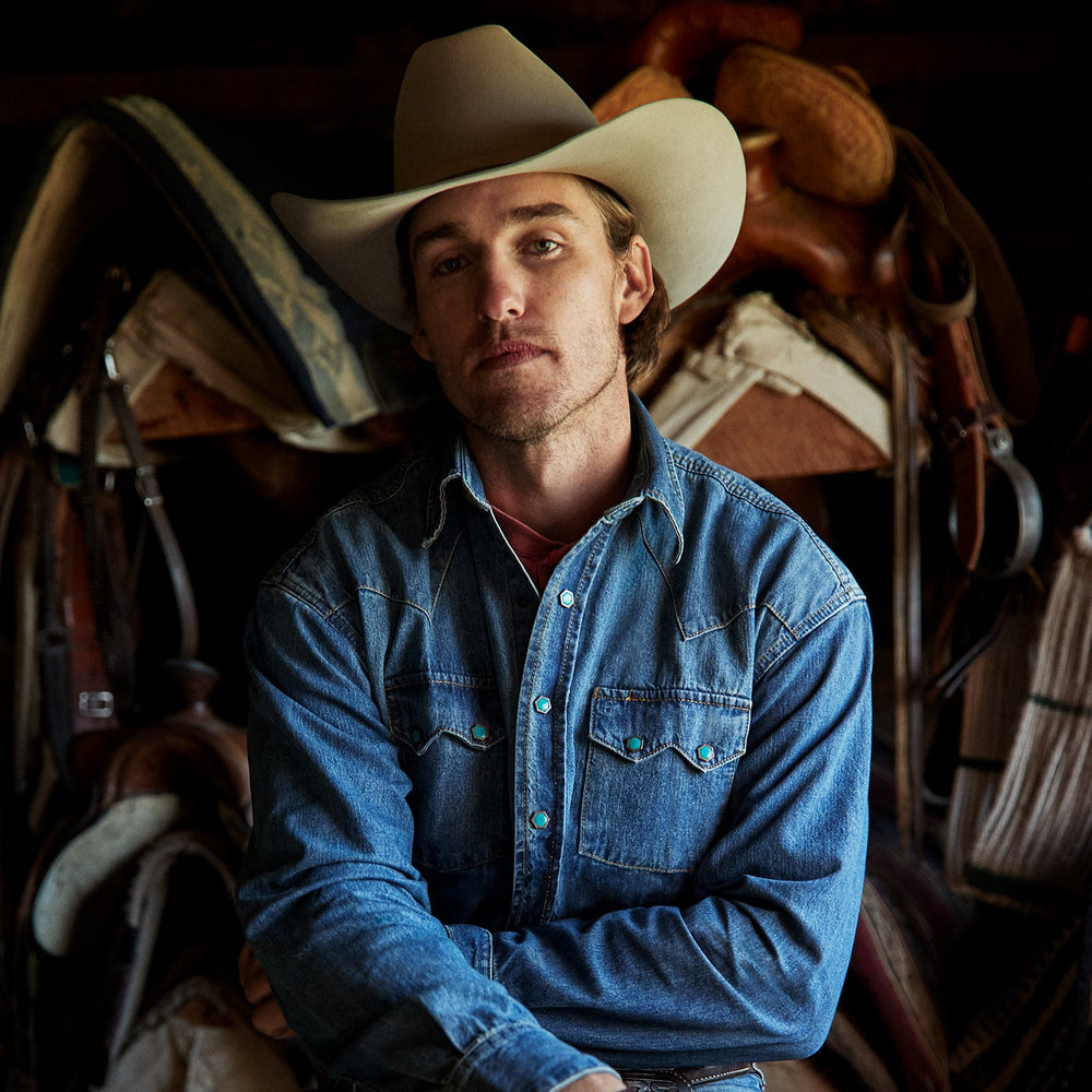 Turquoise Snap Western Denim Shirt Blue | Stetson Men