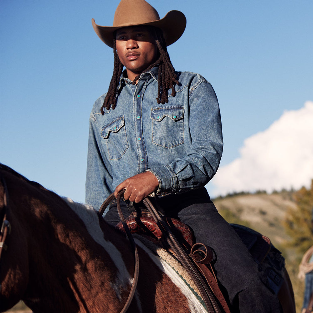 Turquoise Snap Western Denim Shirt Blue | Stetson Men