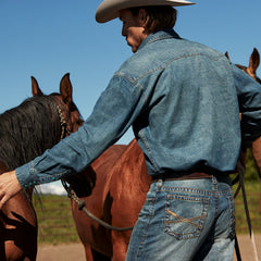 Turquoise Snap Western Denim Shirt Blue | Stetson Men