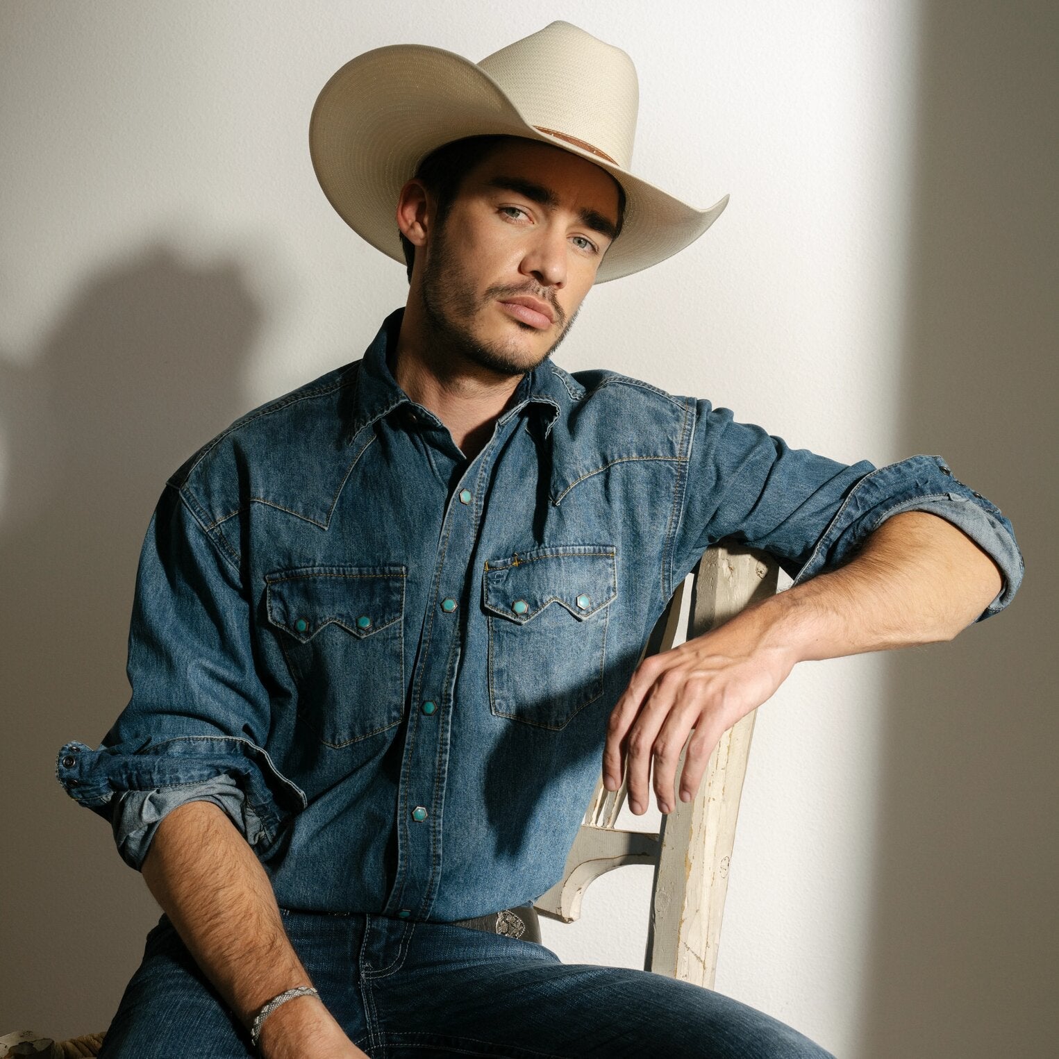 Turquoise Snap Western Denim Shirt Blue | Stetson Men