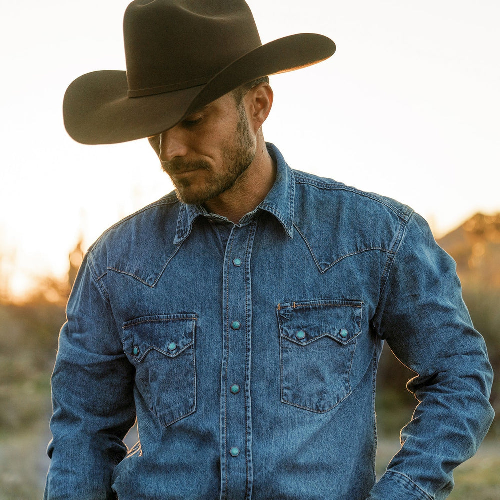 Turquoise Snap Western Denim Shirt Blue | Stetson Men