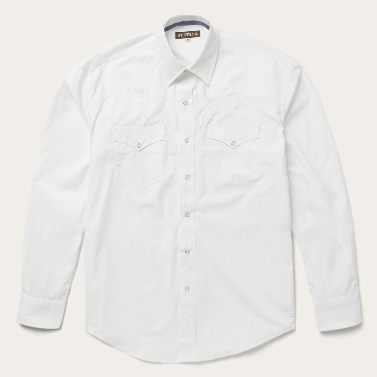 Classic Solid Snap Poplin Shirt In Optic White White | Stetson Men