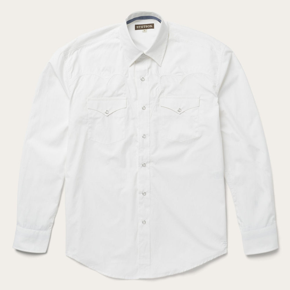 Classic Solid Snap Poplin Shirt In Optic White White | Stetson Men