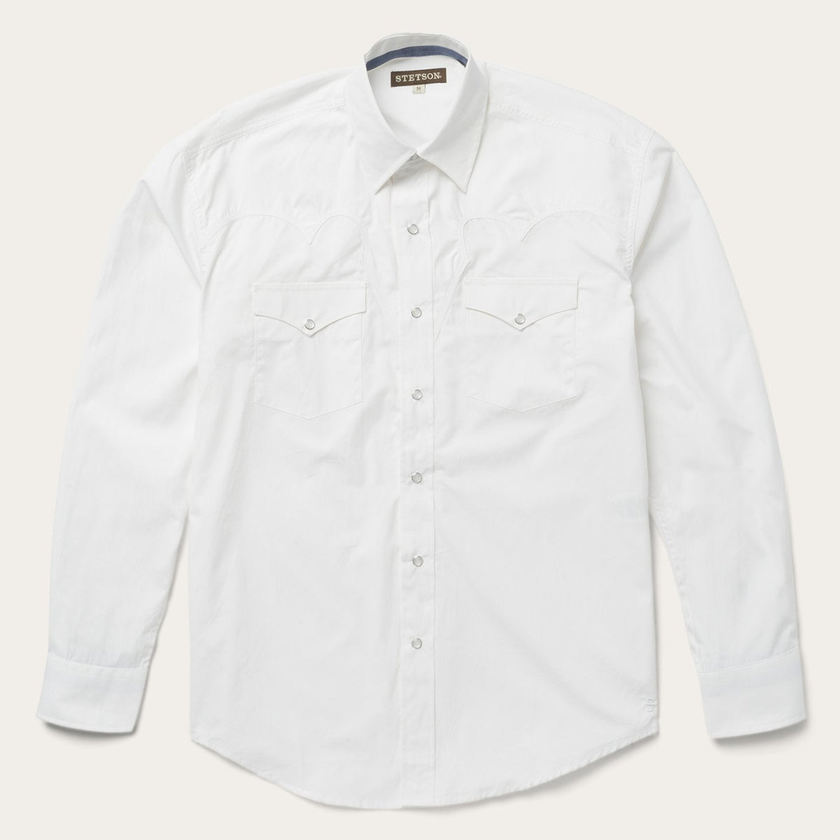 Classic Solid Snap Poplin Shirt In Optic White White | Stetson Men