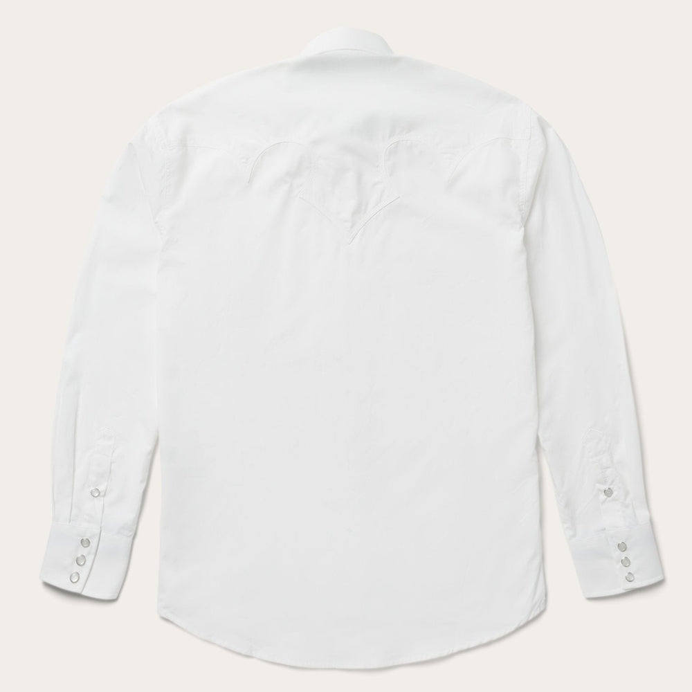Classic Solid Snap Poplin Shirt In Optic White White | Stetson Men