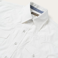 Classic Solid Snap Poplin Shirt In Optic White White | Stetson Men