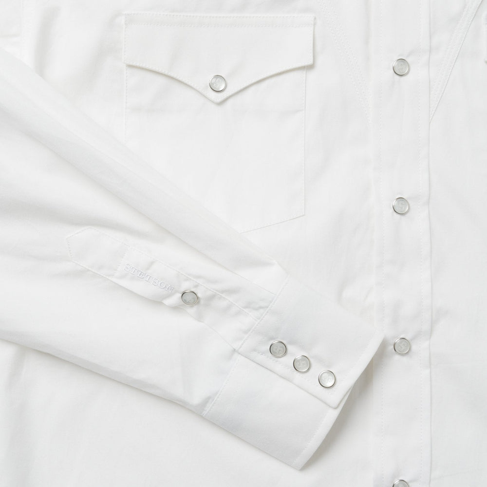 Classic Solid Snap Poplin Shirt In Optic White White | Stetson Men