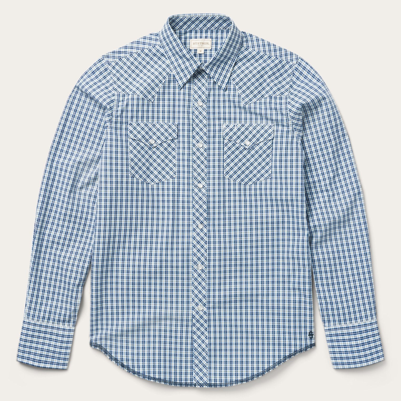 Modern Snap Front Shirt in Mini Check Blue | Stetson Men