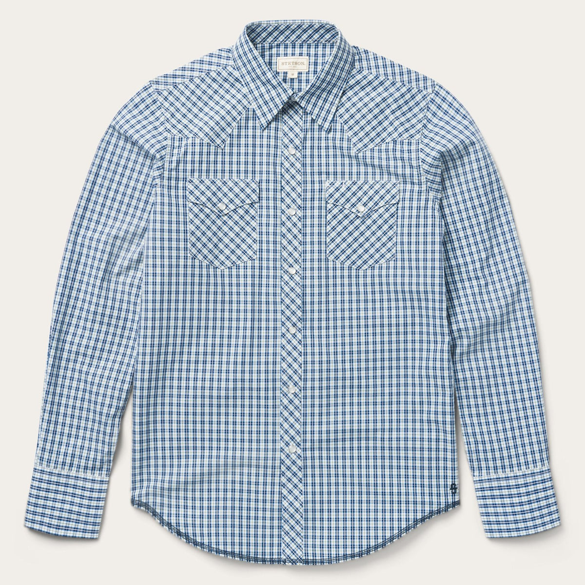 Modern Snap Front Shirt in Mini Check Blue | Stetson Men