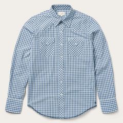 Modern Snap Front Shirt in Mini Check Blue | Stetson Men