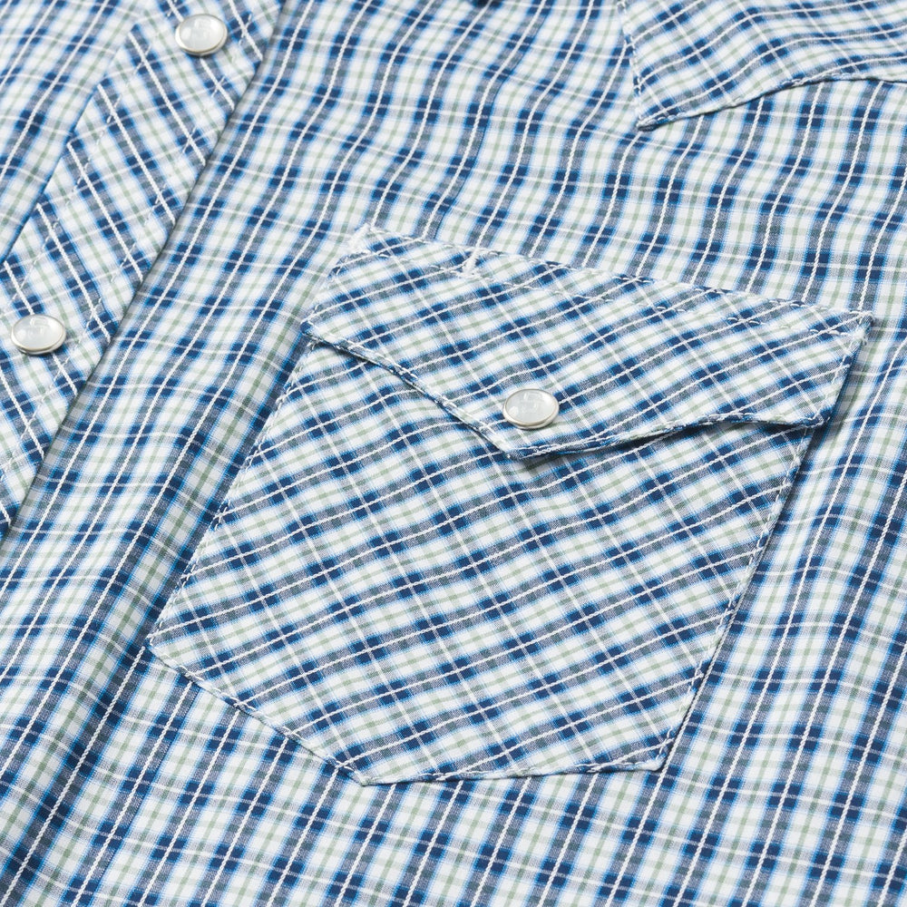 Modern Snap Front Shirt in Mini Check Blue | Stetson Men