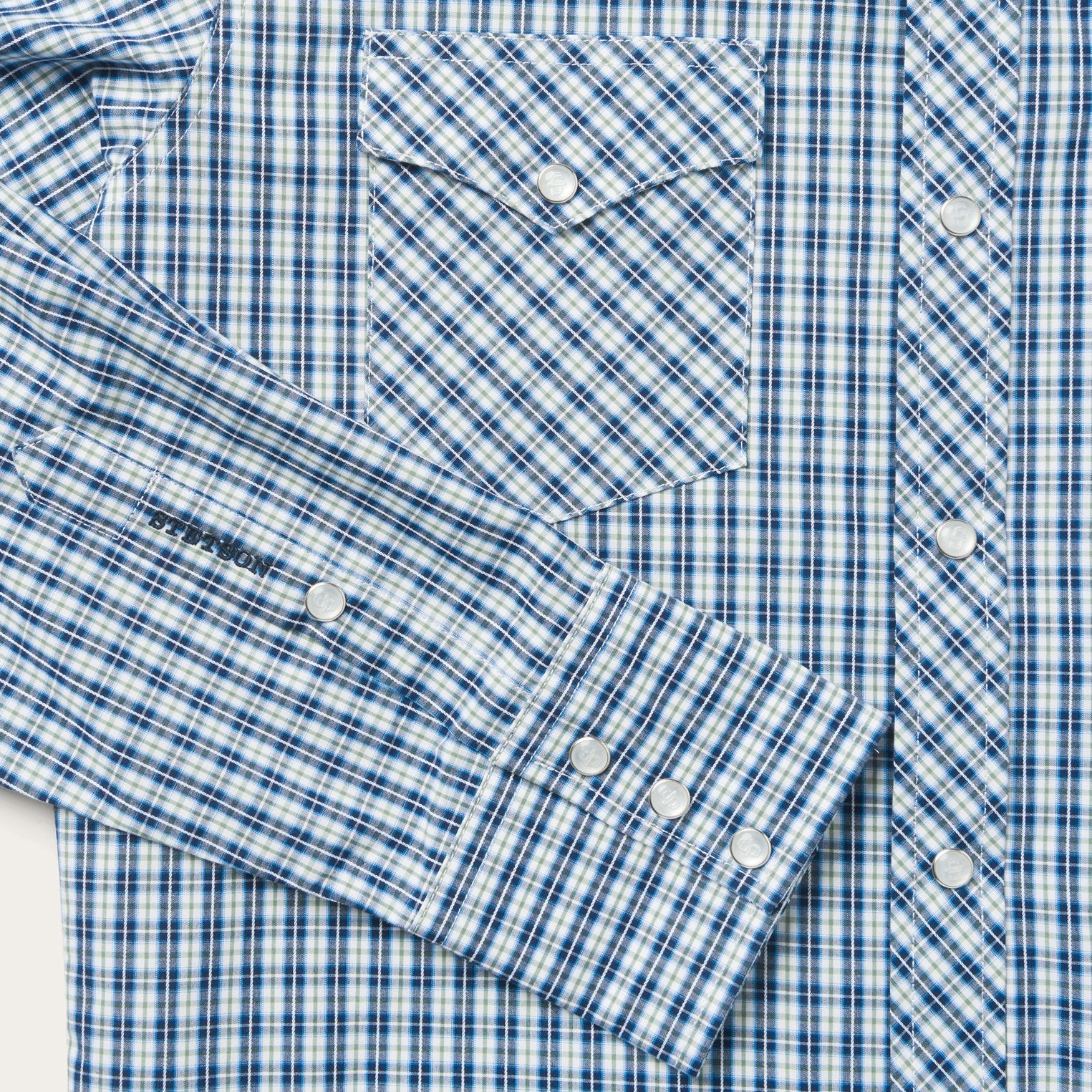 Modern Snap Front Shirt in Mini Check Blue | Stetson Men