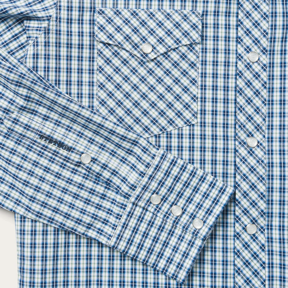Modern Snap Front Shirt in Mini Check Blue | Stetson Men