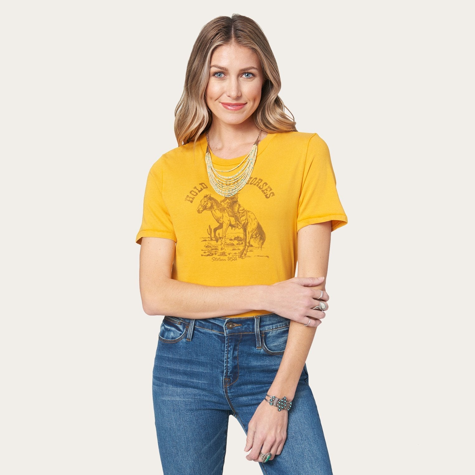 Hold Your Horses Graphic Tee Yellow | Stetson Women