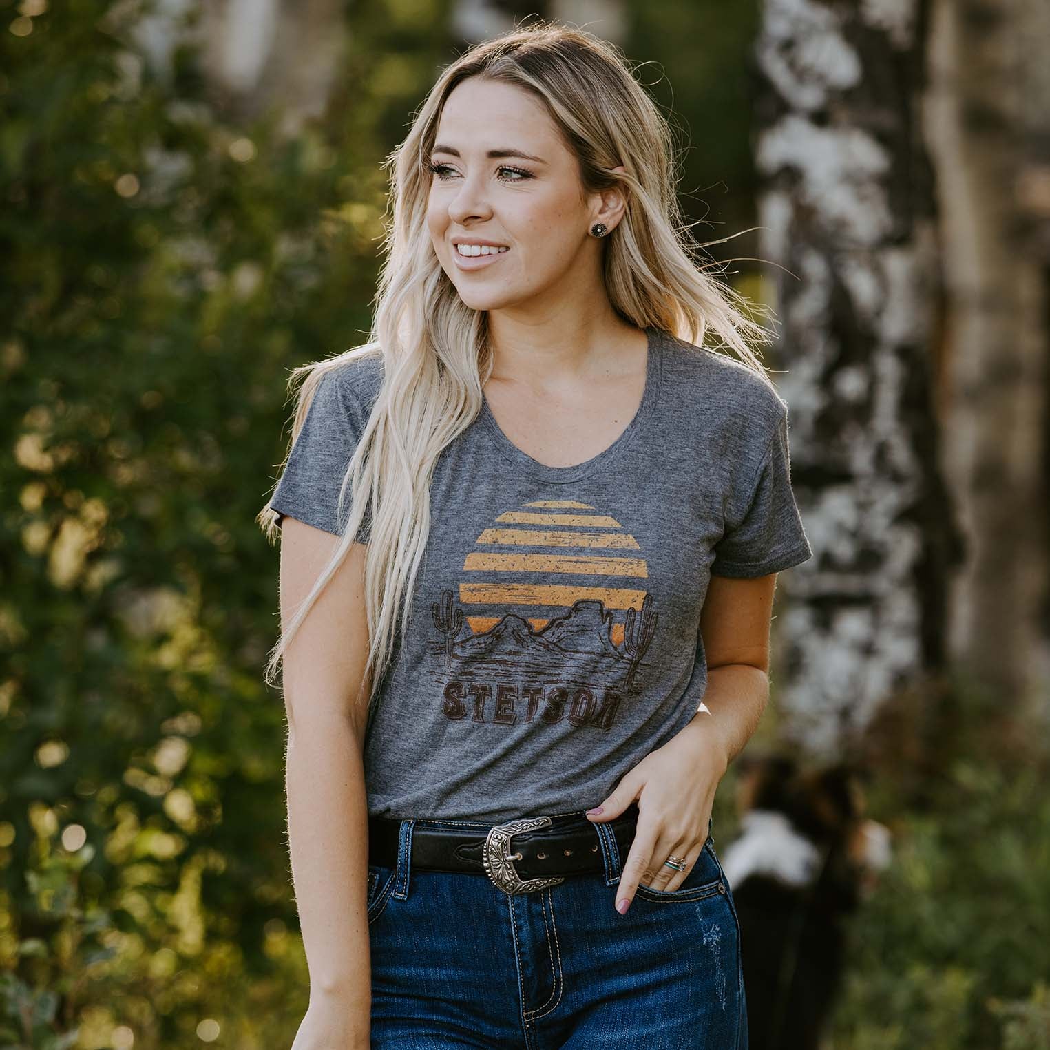 Sunset Graphic Tee Grey | Stetson Women